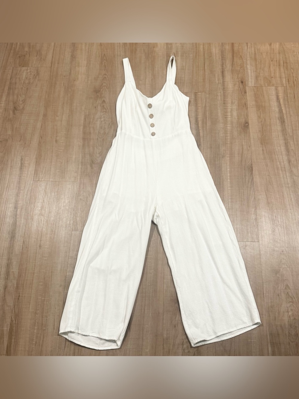 Altar'd State White Button-Front Wide-Leg Jumpsuit Coastal Beach Vacation Resort